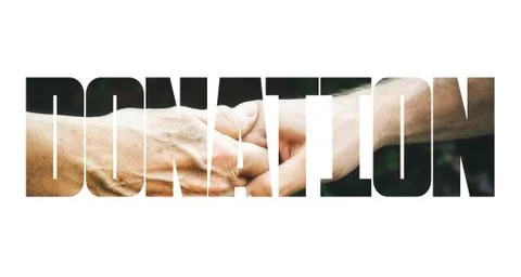 Donation Transparent Text Effect, white background. Stock Photos