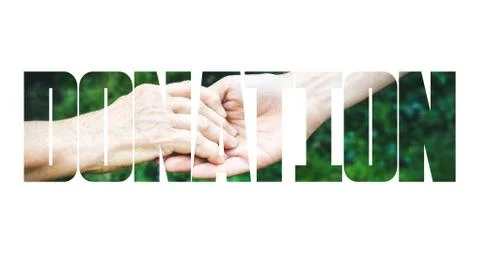 Donation Transparent Text Effect, white background. Stock Photos