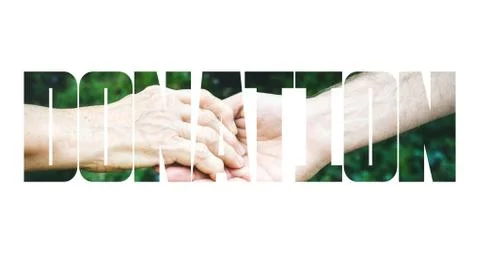 Donation Transparent Text Effect, white background. Stock Photos