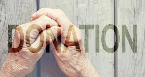 Donation Transparent Text Effect, white background. Foto stock