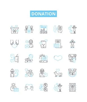 Donation vector line icons set. Gift, Offering, Grant, Contribution, Endowment Illustration