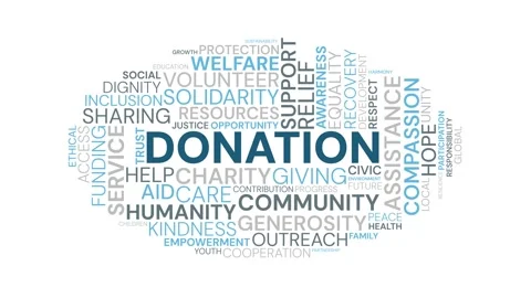Donation word cloud concept with community support and charity terms 库存影片 343780006