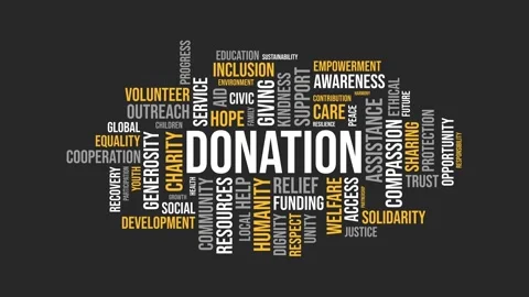 Donation word cloud typography animation concept video background Stock Footage 343779982