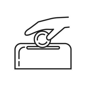 Donations icon line vector. The human hand gives coins, money for charity. Mo Stock Illustration