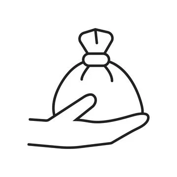 Donations icon line vector. The human hand gives coins, money for charity. Mo Illustrazione stock