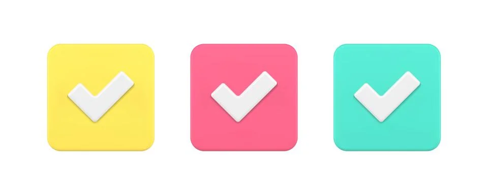 Done check mark squared button agreement checkbox checklist correct choice 3d Stock Illustration