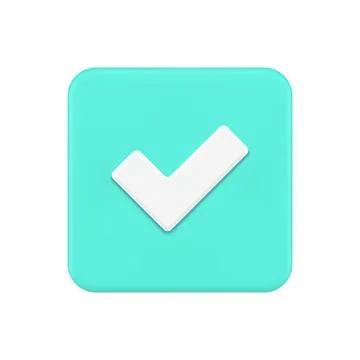 Done checkmark green glossy square button realistic 3d icon vector illustrati Illustrazione stock