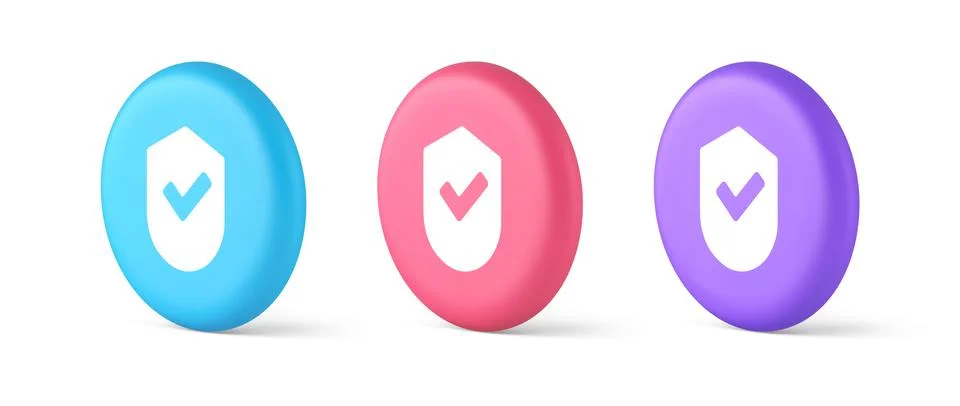 Done checkmark shield button success protection approved password web app 3d  Stock Illustration