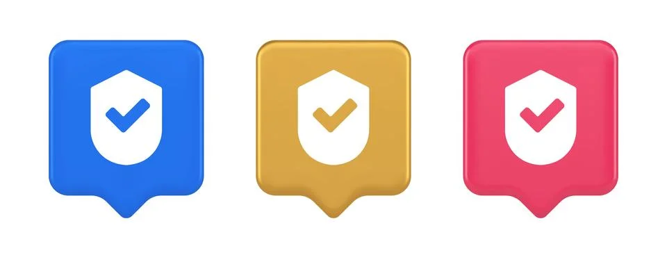 Done checkmark shield button success protection approved password web app 3d  Stock Illustration