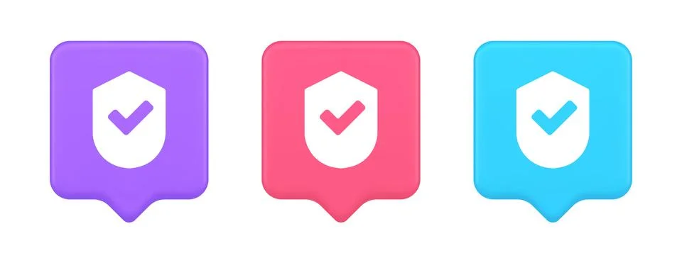 Done checkmark shield button success protection approved password web app 3d  Stock Illustration