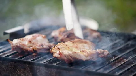 Done meat on barbeque close up Stock Footage 331535902