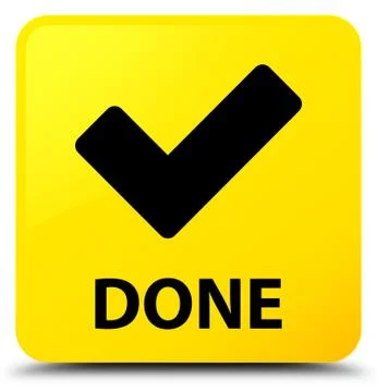 Done (validate icon) yellow square button Stock Illustration