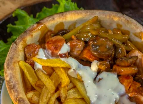 Doner in bread.  Closeup. Stock Photos