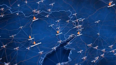 Donetsk map big data visualization. Futuristic map infographic of city in Stock Illustration