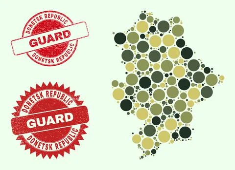 Donetsk Republic Map Composition of Khaki Military Round Elements and Scratched Stock Illustration