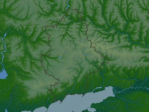 Donets'k, Ukraine. Colored elevation map with lakes and rivers イラスト素材