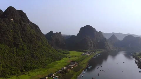 Dong Hoi on Nhat Le river, Vietnam. drone Stock Footage 248057812