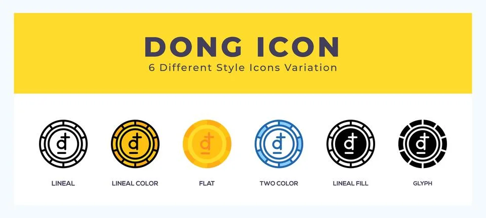 Dong icon set with different styles. Design elements for logo. Vector illus.. Stock Illustration