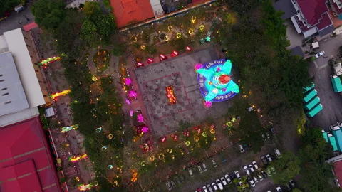 Dong Zen Temple CNY Lanterns Evening Aerial Drone - Jenjarom Malaysia Stock Footage 302205719