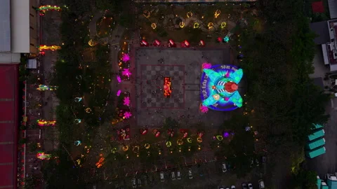 Dong Zen Temple CNY Lanterns Night Aerial Drone B-Roll - Jenjarom Malaysia 動画素材 302206946