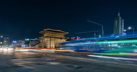 Dongdaemun gate at night Stock Footage 112582738