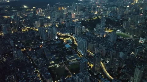 Donghaoyong Elevated Road night view at 17:30 in the evening, July 2023. Stock Footage 284078132
