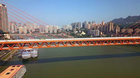 Dongshuimen Yangtze River Bridge spanning the river in Chongqing Stock Footage 346311587