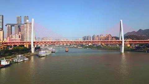 Dongshuimen Yangtze River Bridge spanning the river in Chongqing Stock Footage 346311622