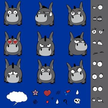 Donkey cartoon expression pack collection in vector format Stock Illustration