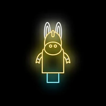 Donkey hand puppet glowing neon light sign Stock Illustration