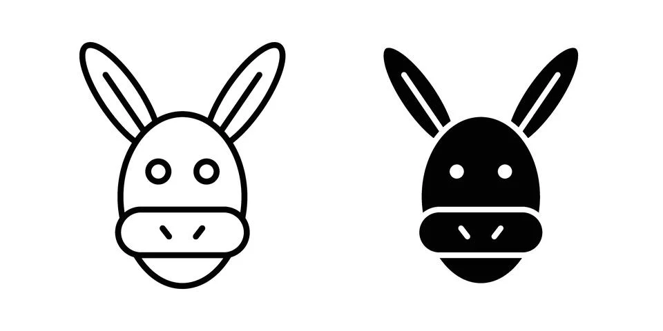 Donkey icon linear versions pack on white background Stock Illustration