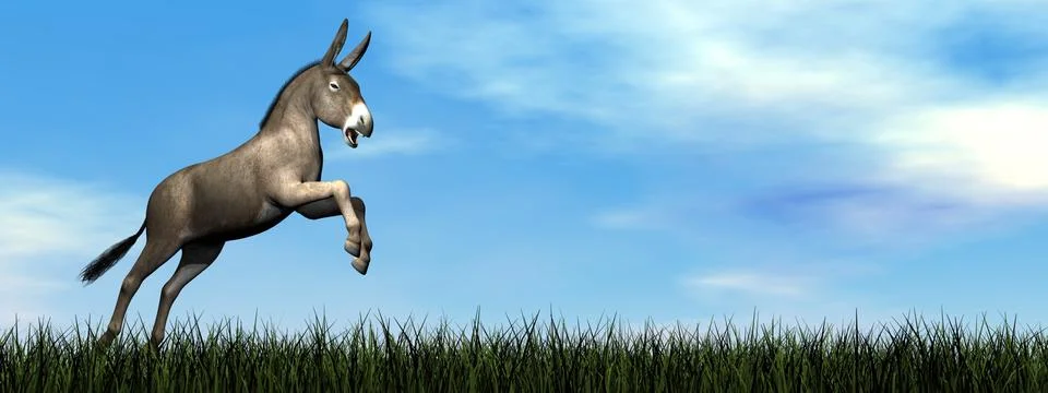 Donkey jumping - 3D render Stock Illustration