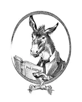 Donkey philosopher character or goat thinker. Hand drawn Animal person portrait Stock Illustration