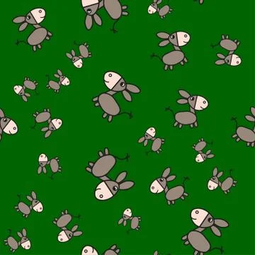 Donkey seamless pattern in cartoon style. Stock Illustration
