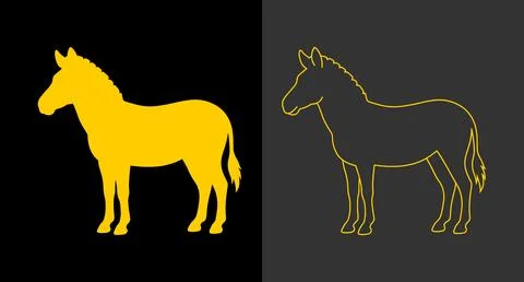 Donkey silhouette icon as solid shape and golden line drawing with silhouette Stock Illustration