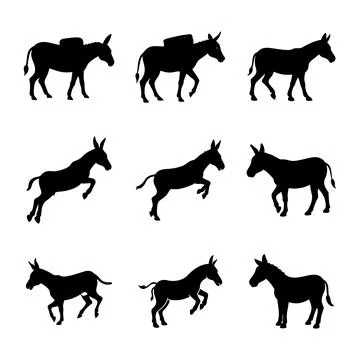 Donkey silhouette set Stock Illustration