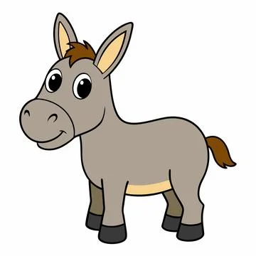 Donkey vector illustration. Cute donkey cartoon clipart, animal in flat style Stock Illustration