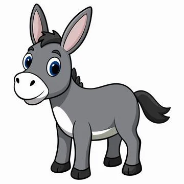 Donkey vector illustration. Cute donkey cartoon clipart, animal in flat style Stock Illustration
