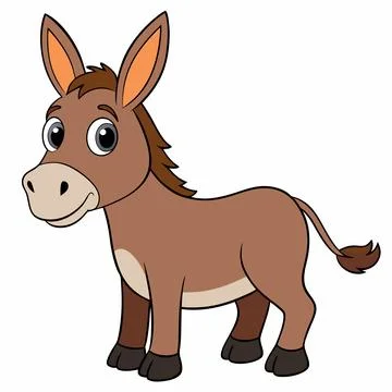 Donkey vector illustration. Cute donkey cartoon clipart, animal in flat style Stock Illustration
