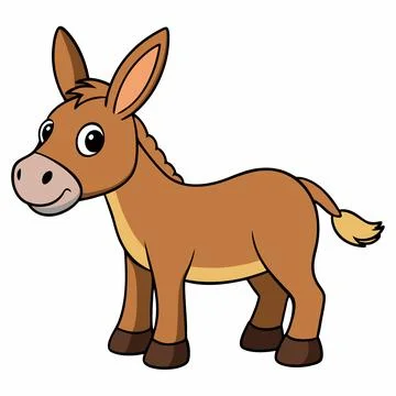 Donkey vector illustration. Cute donkey cartoon clipart, animal in flat style Stock Illustration