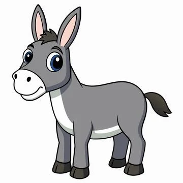 Donkey vector illustration. Cute donkey cartoon clipart, animal in flat style Stock Illustration