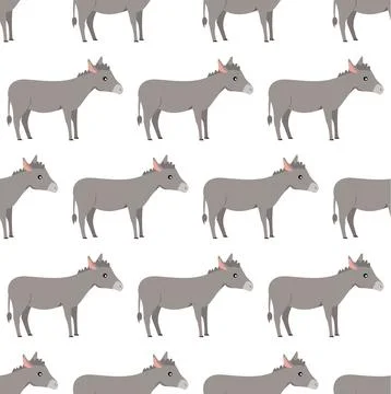 Donkeys. Seamless vector pattern with animals. Black and white illustration. Stock Illustration