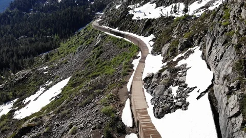Donner Summit Snow Shed Train Tunnels - Aerial Drone Stock Footage 111246996