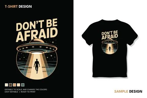 Don't Be Afraid, UFO Abduction Silhouette Under a Retro Space Dome Stock Illustration