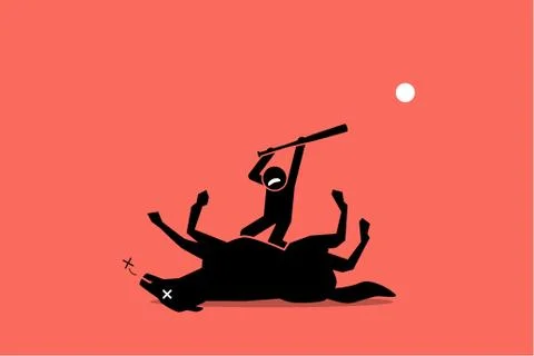 Don't beat a dead horse. Vector artwork showing a man beating an already dead Stock Illustration