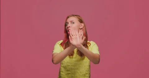 Don't do, stop gesture. Nervous annoyed girl gesturing say no, disapprove Vídeo Stock 165542381