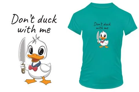 Don't duck with me. Vector cute baby duck with knife and funny quote. Stock Illustration