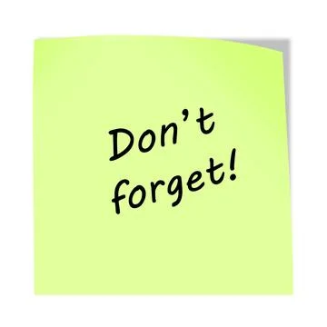 Dont forget 3d illustration post note reminder on white with clipping path Stock Illustration