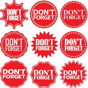 Don't forget red label. Don't forget red sign. Don't forget red banner. Vecto Stock Illustration