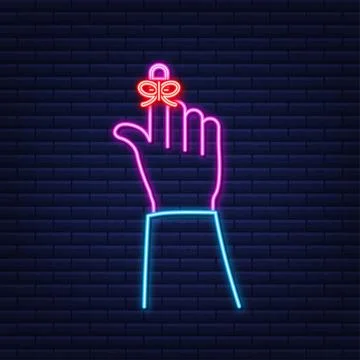 Dont Forget reminder. Rope bow on finger pointing. Vector stock illustration 스톡 일러스트